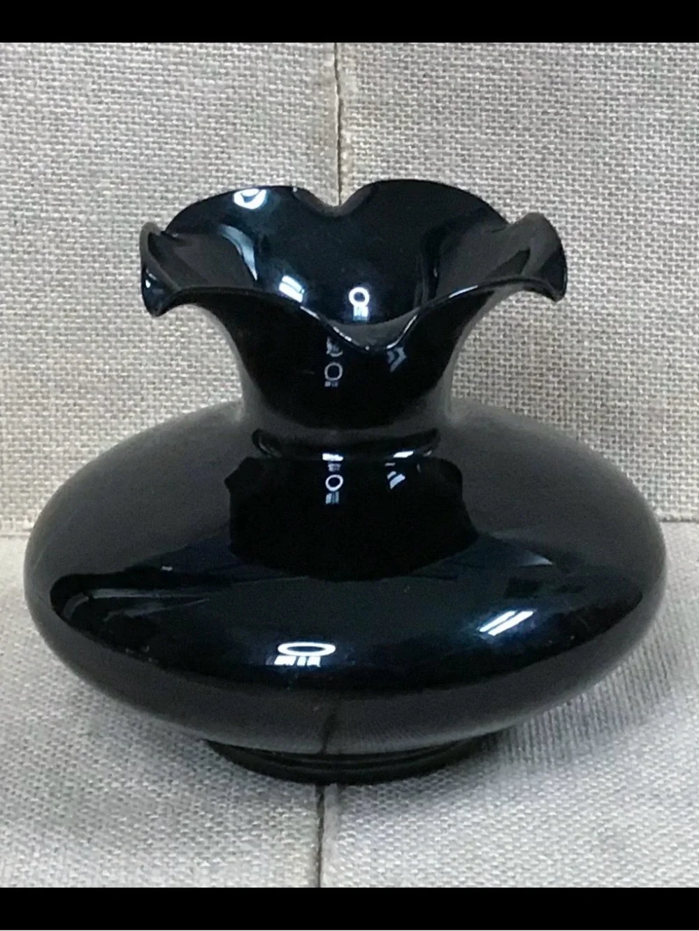 Vintage Black Amethyst Glass Vase Ruffled Rim Whimsigoth Cottage Goth Halloween